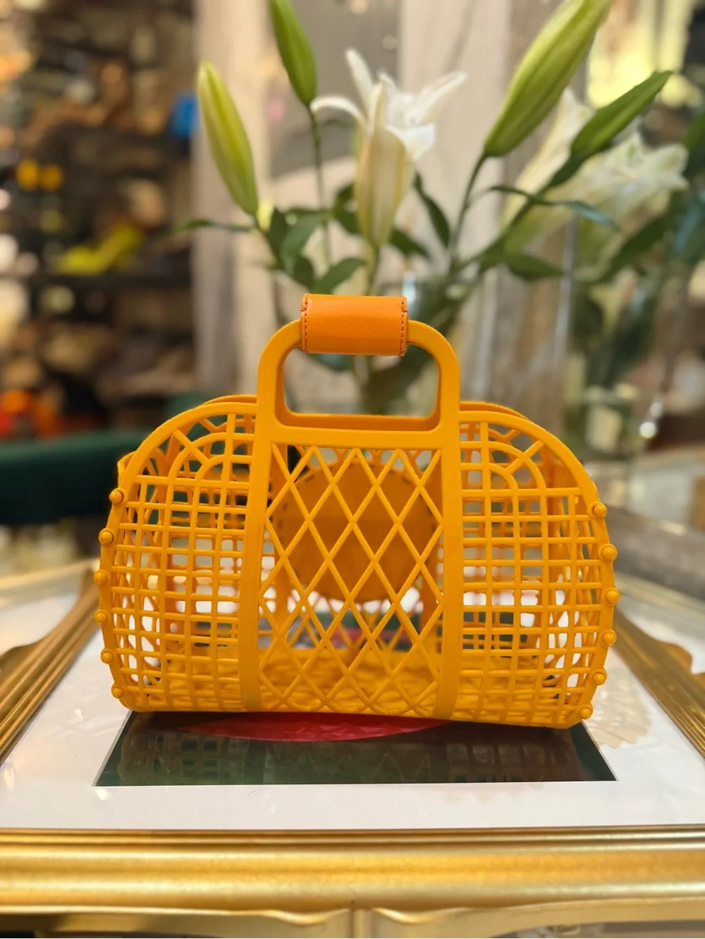 Fendi Yellow-Orange Lattice Logo Tote - Picture 3 of 14